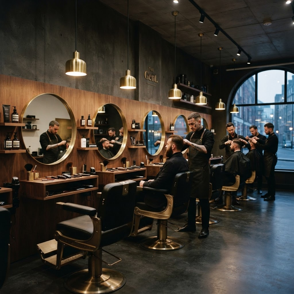 Row of matte black chairs in the MOLID barbershop